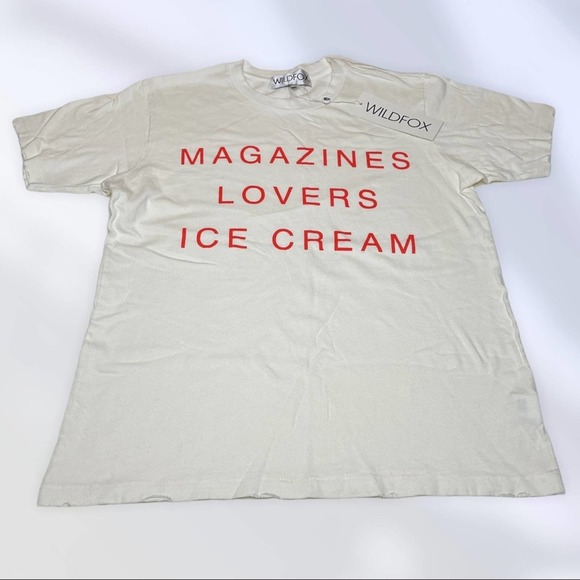WILDFOX Magazine Lovers Love & Ice Cream Ivory Red Graphic T-Shirt NWT Crewneck - Picture 6 of 9